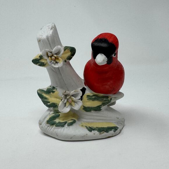 Vintage Cardinal Robin Red Bird on Blooming Branch Ceramic Statue - Picture 1 of 9